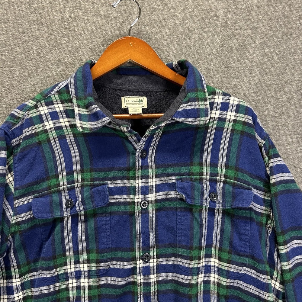 LL Bean Flannel Fleece Lined Shirt Mens XL Tall Blackwatch Plaid‎ Button Up